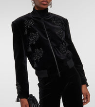 Max Mara Musette embroidered velvet bomber jacket