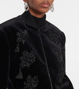 Max Mara Musette embroidered velvet bomber jacket