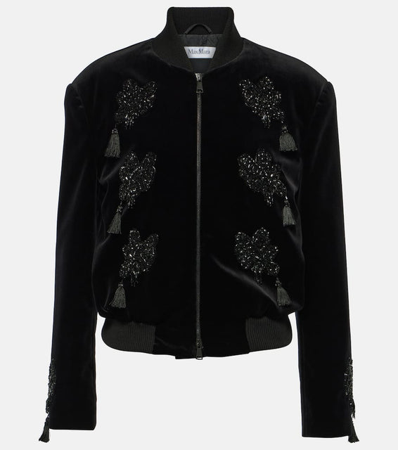 Max Mara Musette embroidered velvet bomber jacket