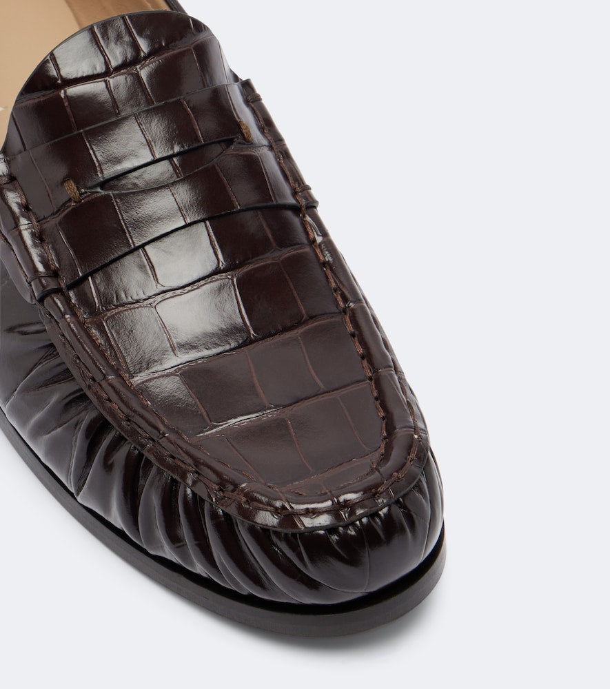Brown Max Mara Croc-effect leather penny loafers - Loafers