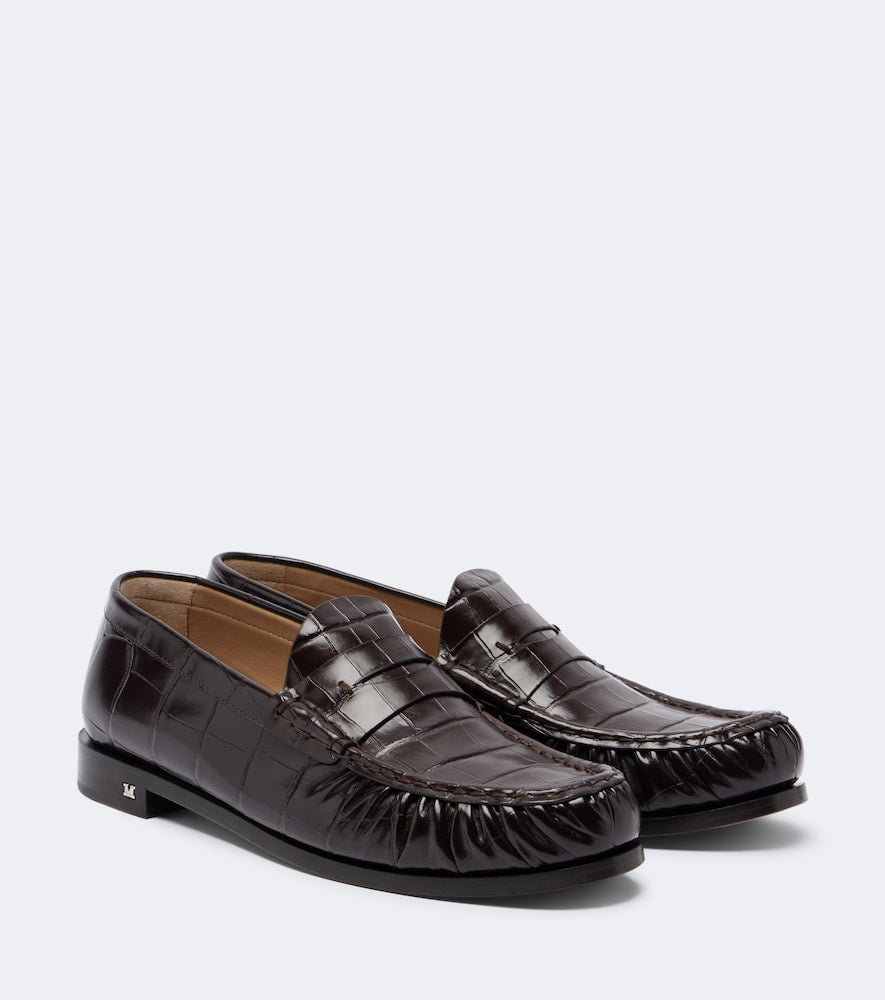 Brown Max Mara Croc-effect leather penny loafers - Loafers