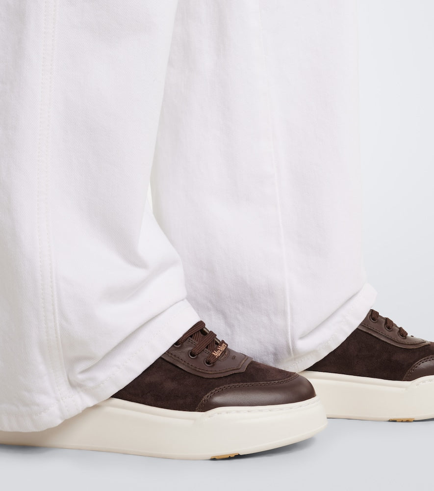 Max Mara Leather-trimmed suede platform sneakers in Brown - Low-Top Sneakers