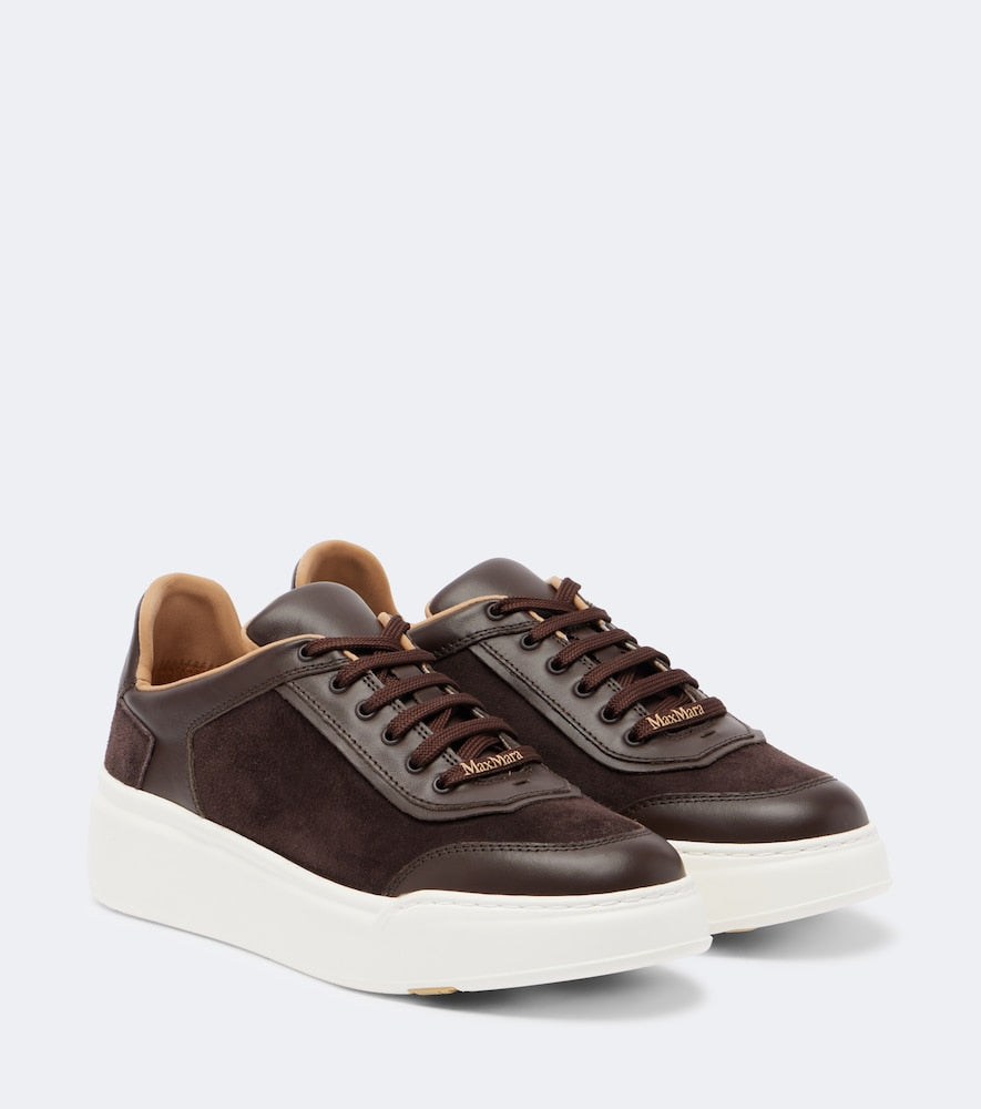 Max Mara Leather-trimmed suede platform sneakers in Brown - Low-Top Sneakers