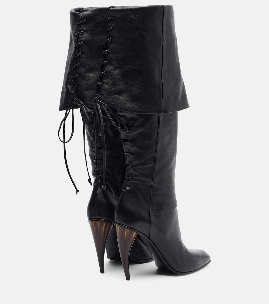 McQueen Horn Heel leather knee-high boots (Black) - Knee-high Boots
