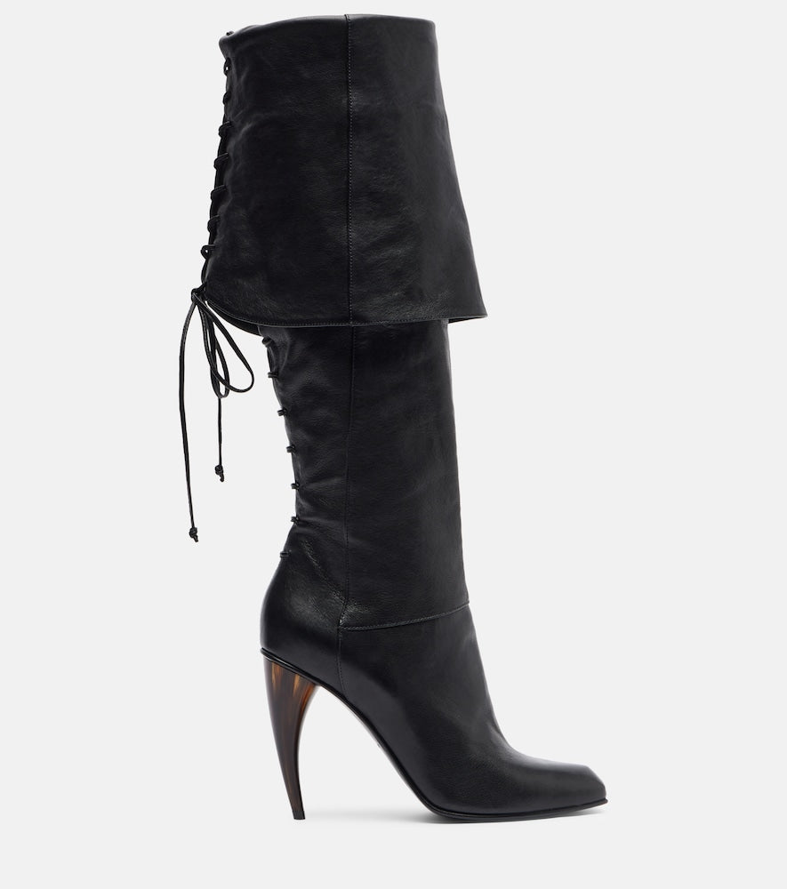 McQueen Horn Heel leather knee-high boots (Black) - Knee-high Boots