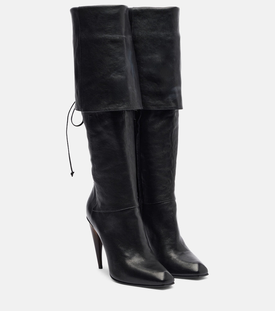 McQueen Horn Heel leather knee-high boots (Black) - Knee-high Boots