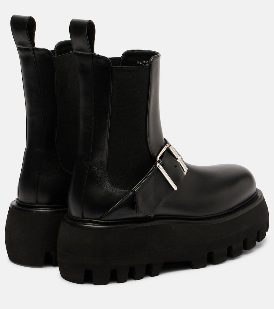 McQueen Sofa Buckle leather ankle boots - Black Flat Boots