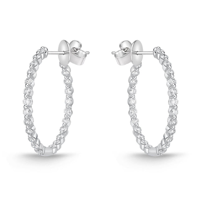 Memoire Single-Prong Diamond Hoop Earrings 1ctw