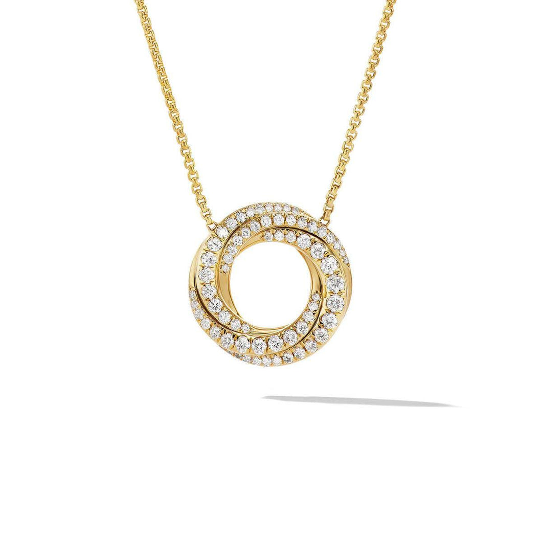 Men's David Yurman Petite Pave Crossover Pendant Necklace in 18K Yellow Gold with Diamonds