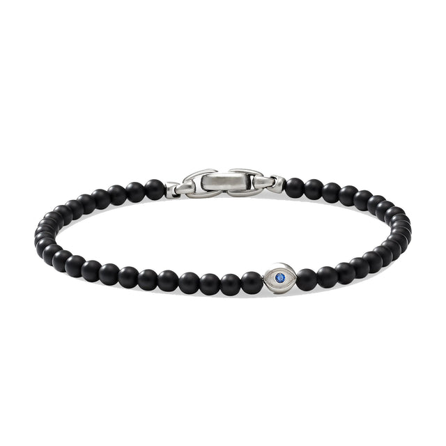 Men's David Yurman Spiritual Beads Evil Eye Bracelet in Sterling Silver with Black Onyx and Sapphire - Large