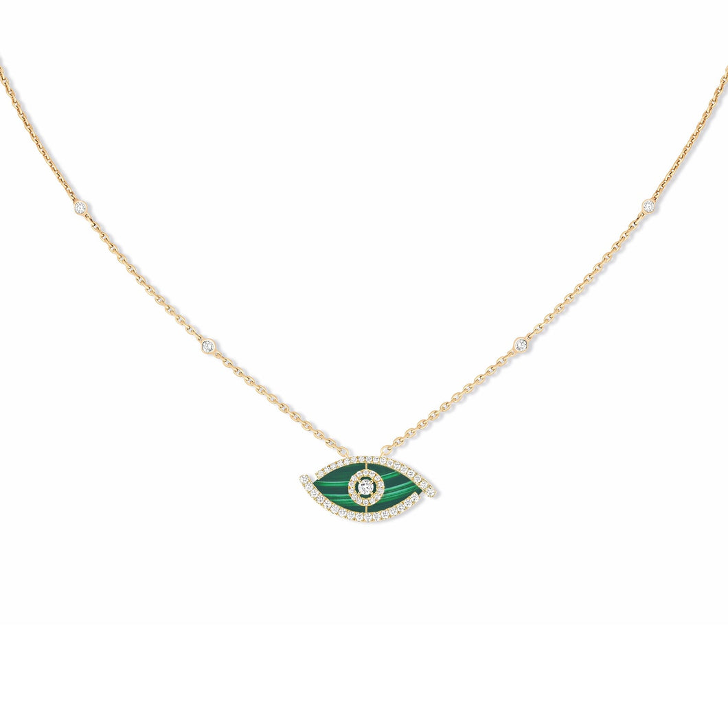 Messika Lucky Eye Malachite 3/8ctw Diamond Yellow Gold Necklace