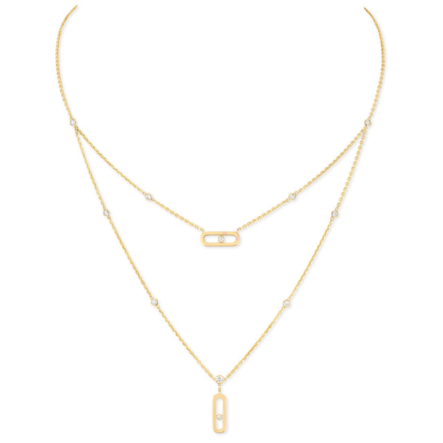 Messika Move Uno 1/5ctw Diamond 2 Rows Yellow Gold Layered Necklace
