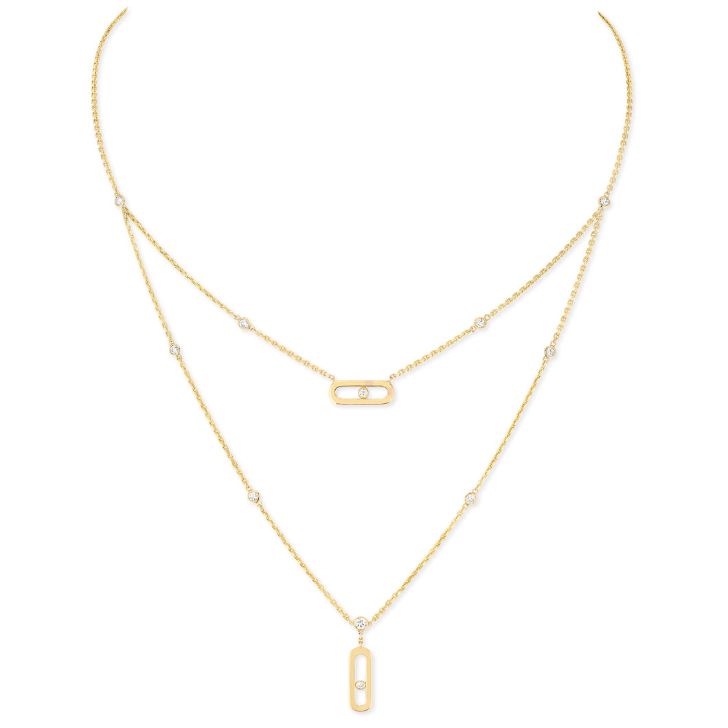 Messika Move Uno 1/5ctw Diamond 2 Rows Yellow Gold Layered Necklace