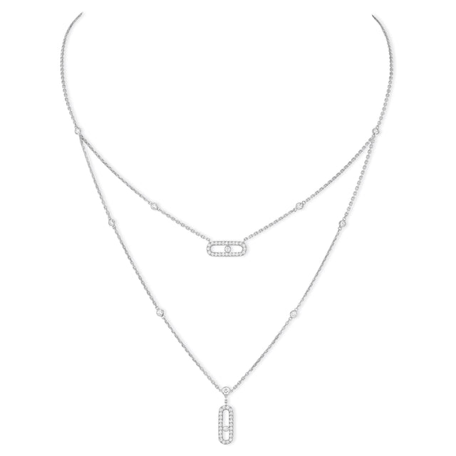 Messika Move Uno 2 Rows 1/2ctw Diamond Pave White Gold Layered Necklace