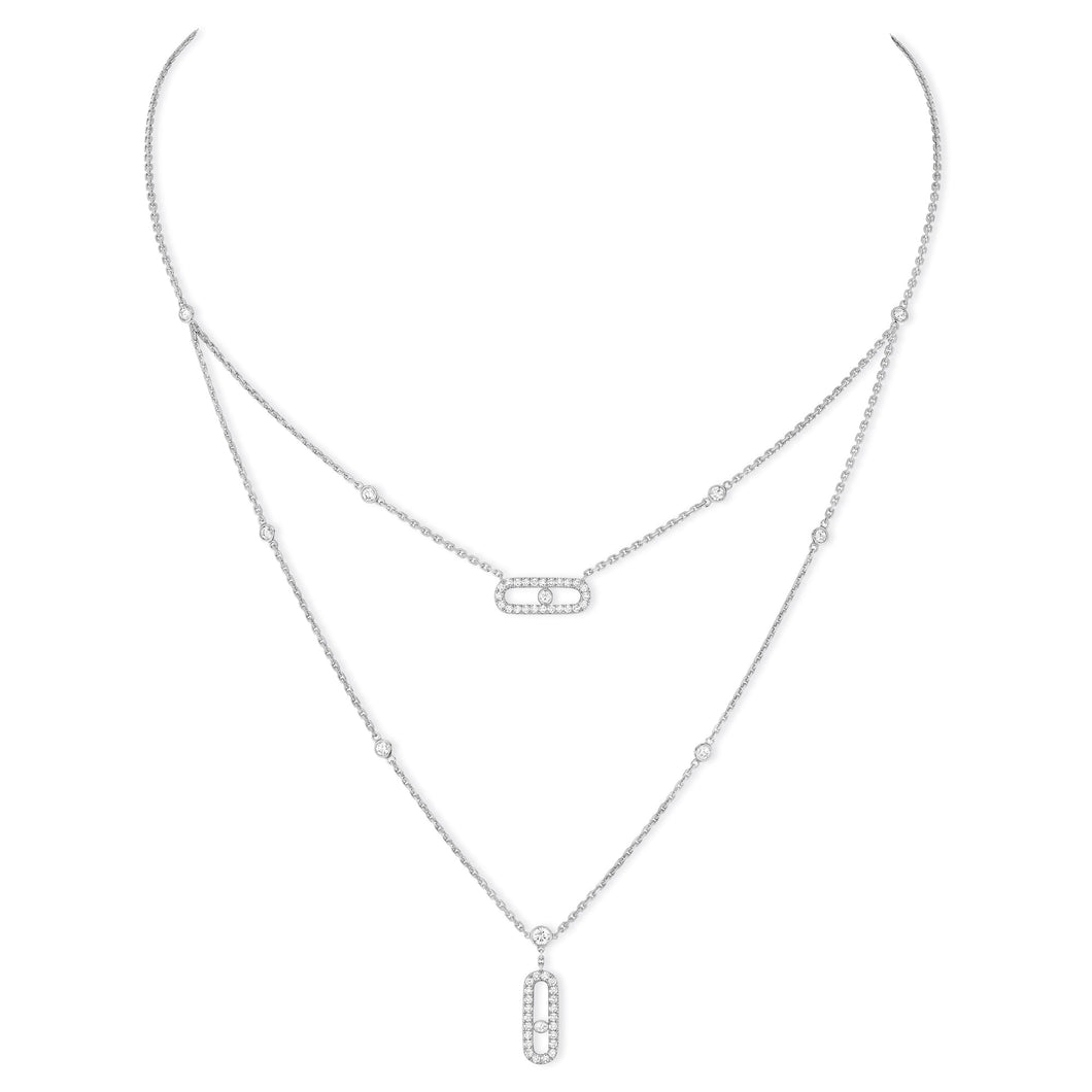 Messika Move Uno 2 Rows 1/2ctw Diamond Pave White Gold Layered Necklace