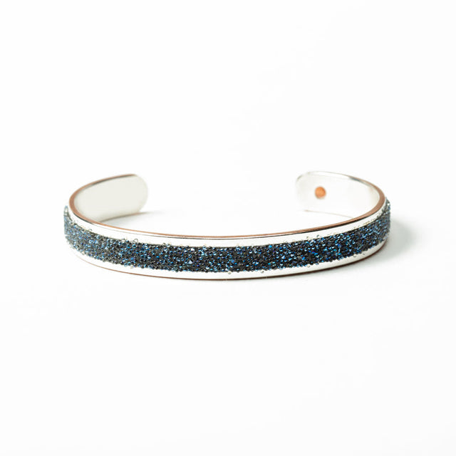 Metal Alchemist Black and Blue Crystal Silver Bonded Cuff Bracelet