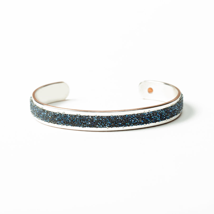 Metal Alchemist Black and Blue Crystal Silver Bonded Cuff Bracelet