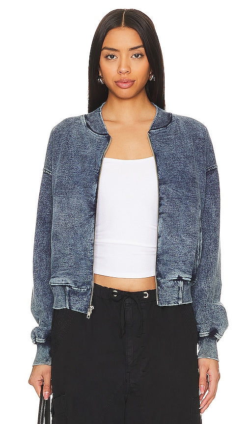 Michael Lauren Riston Acid Wash Bomber in Blue