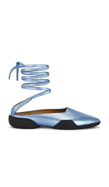 Miista Nettie Lace Up Baillerina Flat in Blue | Blue Ballet Flats for Women