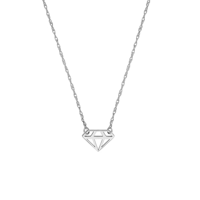 Mini Cut Out Diamond Profile Adjustable White Gold Necklace