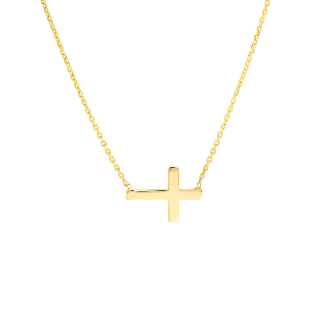 Mini East to West Cross Yellow Gold Pendant Necklace