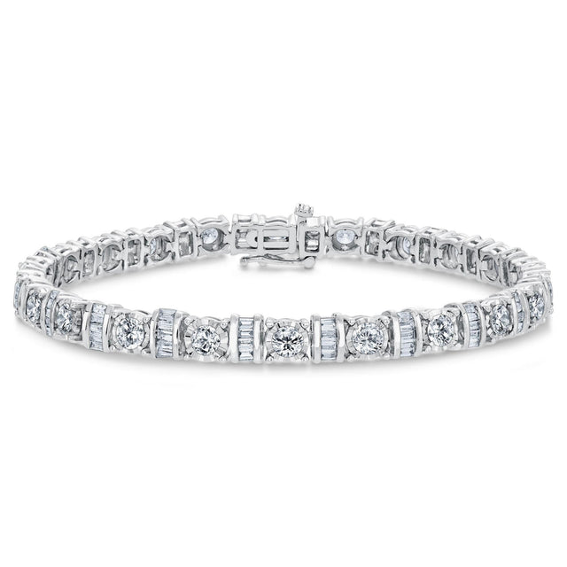 Miracle Set Round and Baguette Diamond Link Tennis Bracelet 3ctw