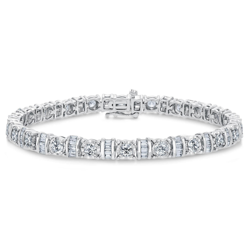 Miracle Set Round and Baguette Diamond Link Tennis Bracelet 3ctw