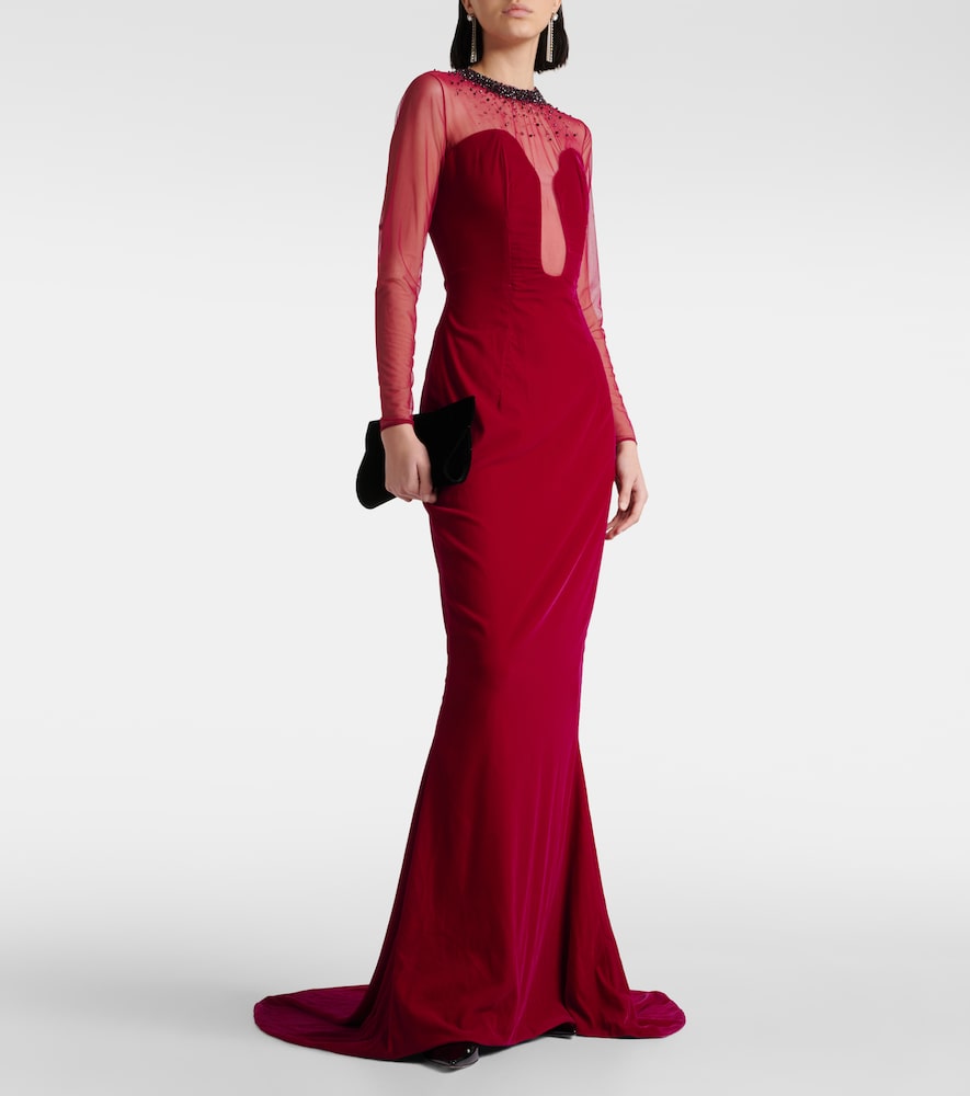 Miss Sohee Embellished cotton-blend velvet gown