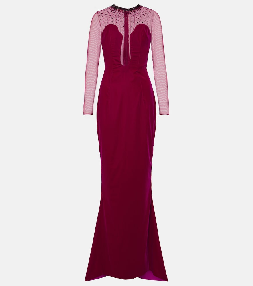 Miss Sohee Embellished cotton-blend velvet gown. Sohee小姐的装饰棉混纺天鹅绒礼服