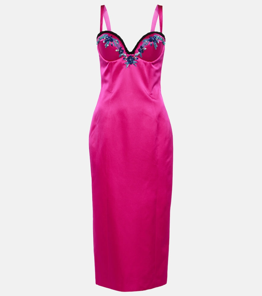 Miss Sohee Embellished satin midi dress. Sohee小姐的缎面装饰中长连衣裙