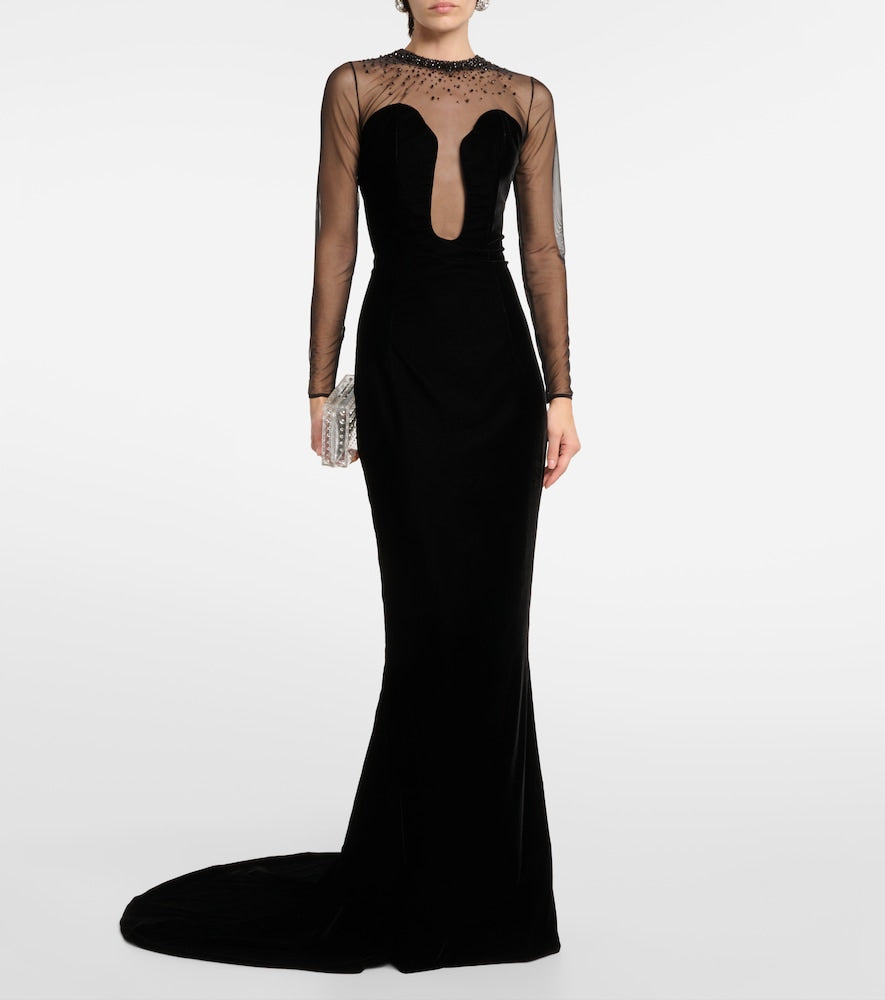 Miss Sohee Embellished velvet gown