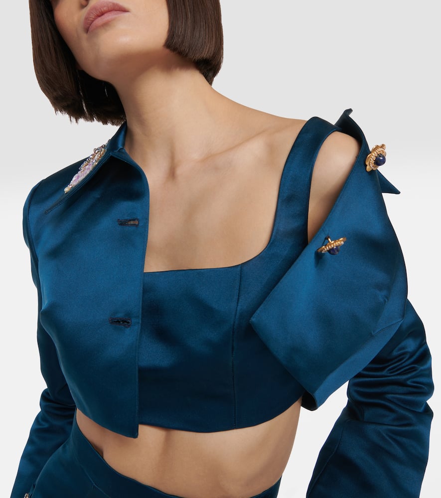 Miss Sohee Silk crop top with Swarovski crystals