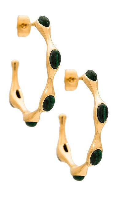 Missoma Green Malachite Organic Shape Hoop Earrings in Metallic Gold
