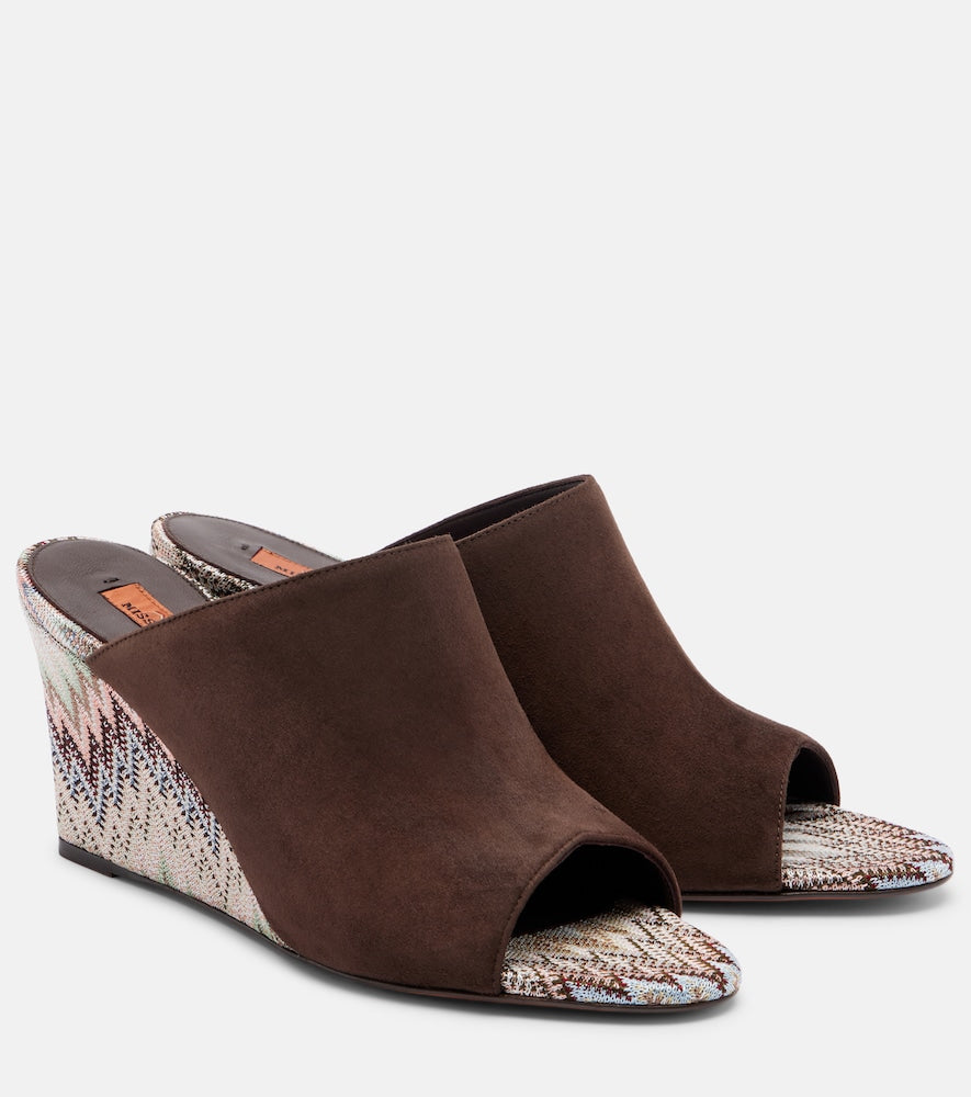 Missoni Mabel Zigzag suede wedge mules