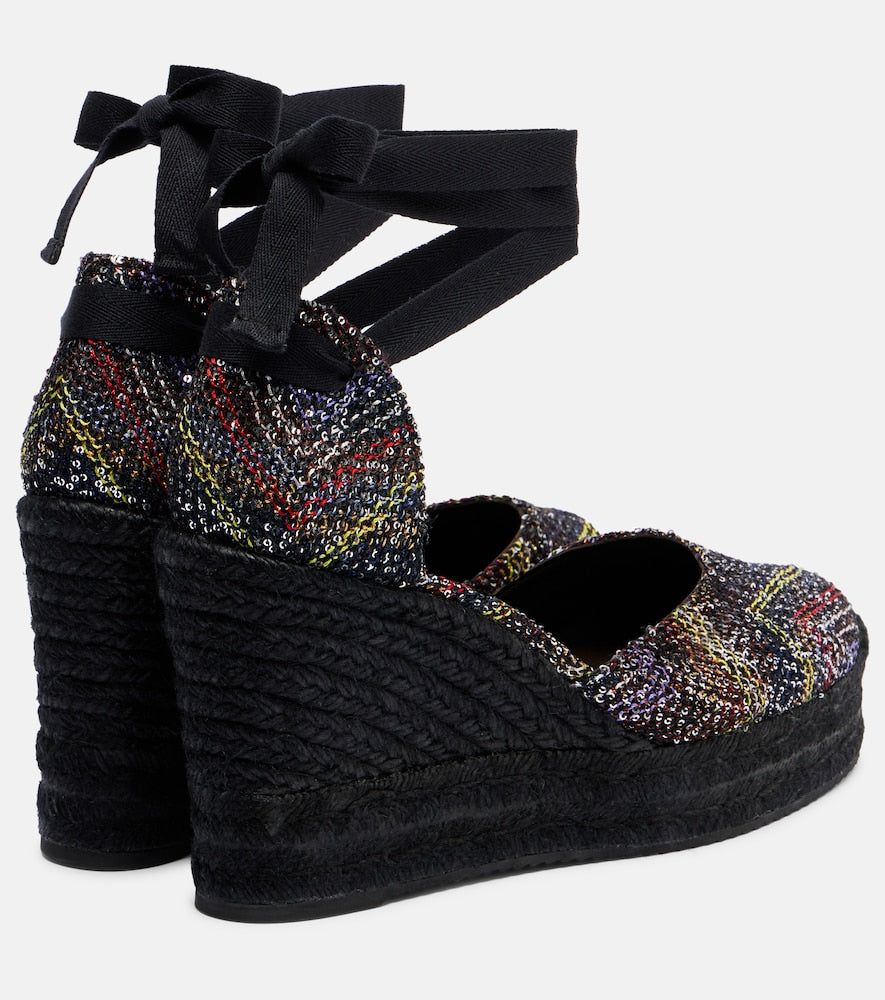 Multicoloured Missoni Eva 80 sequined espadrille wedges - High Espadrilles