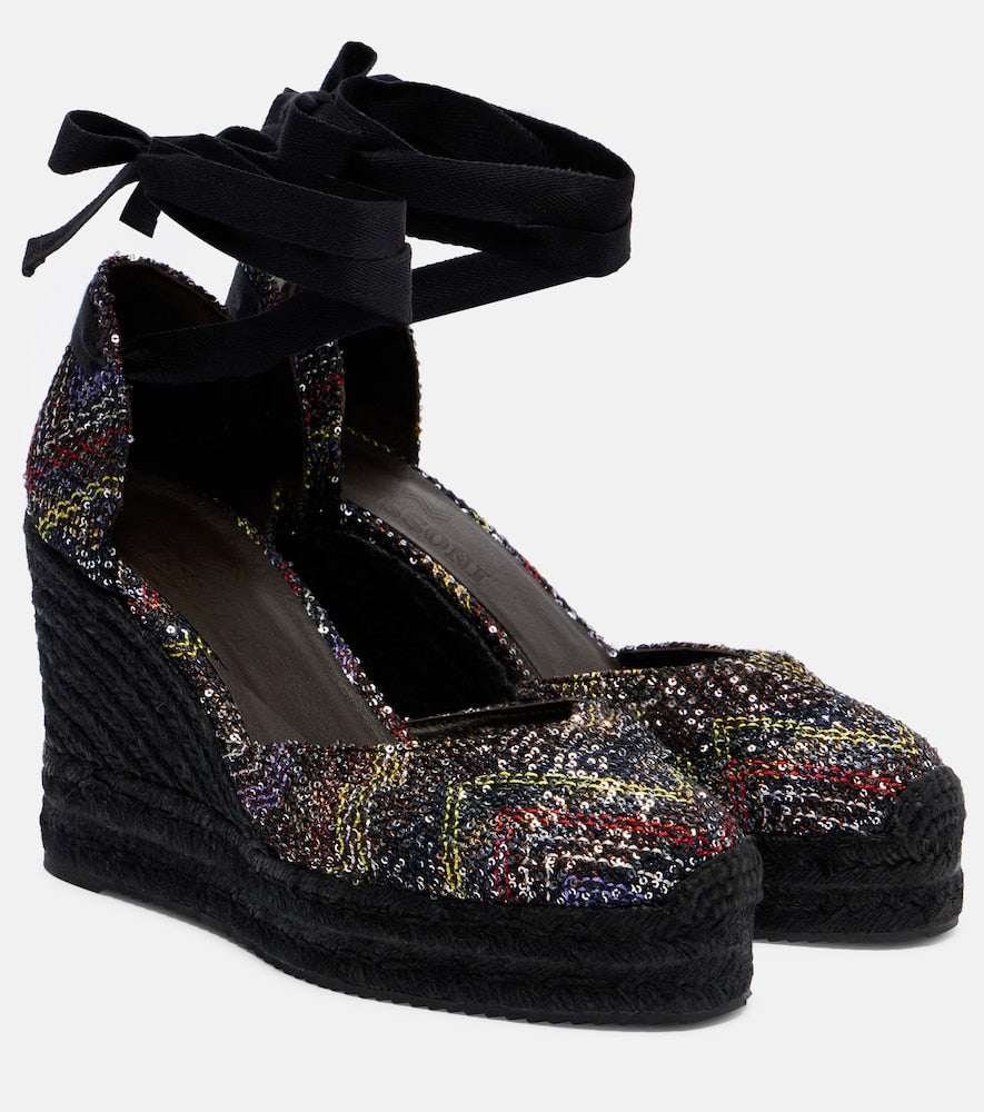 Multicoloured Missoni Eva 80 sequined espadrille wedges - High Espadrilles