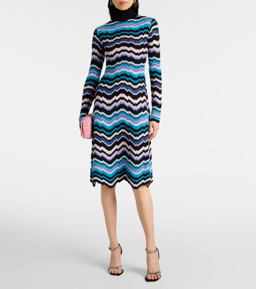 Missoni Zigzag knitted turtleneck midi dress