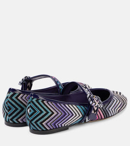 Missoni Zigzag leather-trimmed Mary Jane flats