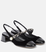 Miu Miu Chain-detail velvet slingback pumps - Miu Miu 链条装饰丝绒露跟高跟鞋