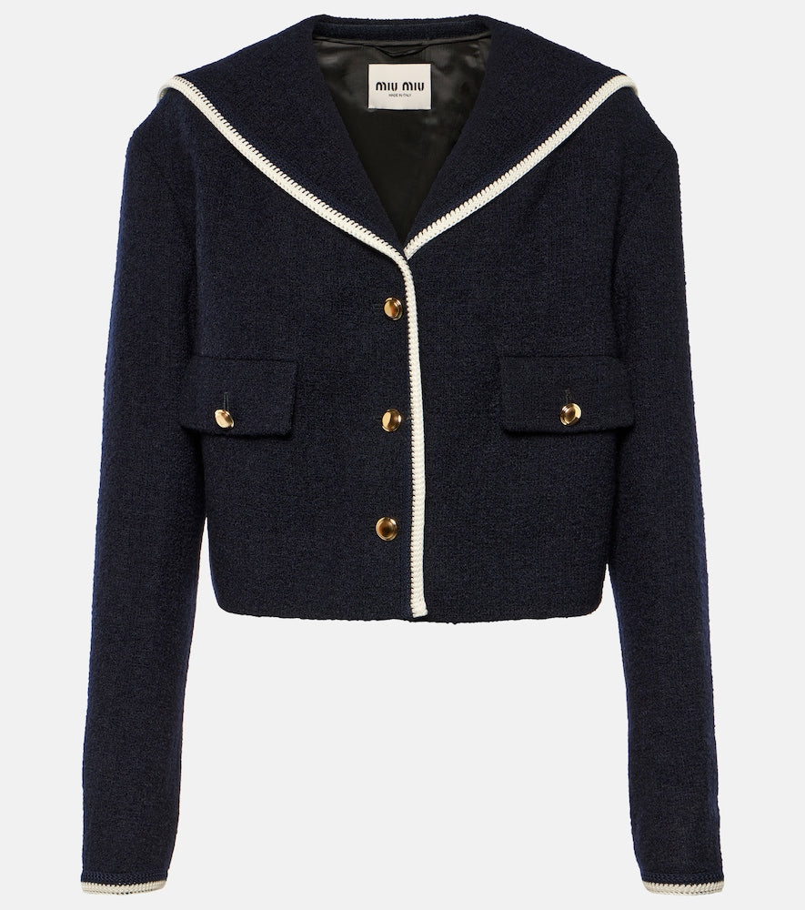 Miu Miu Cropped wool-blend tweed jacket - Miu Miu 短款羊毛混纺粗花呢外套