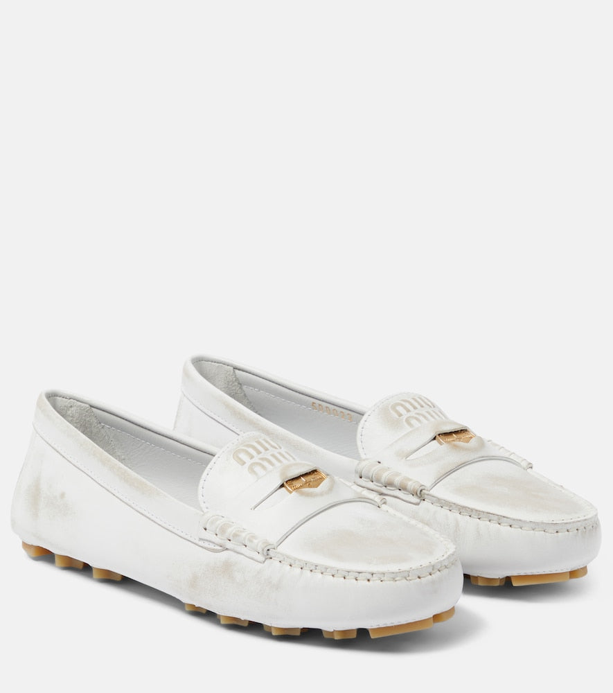 Miu Miu Distressed suede penny loafers - Miu Miu 做旧麂皮便士乐福鞋