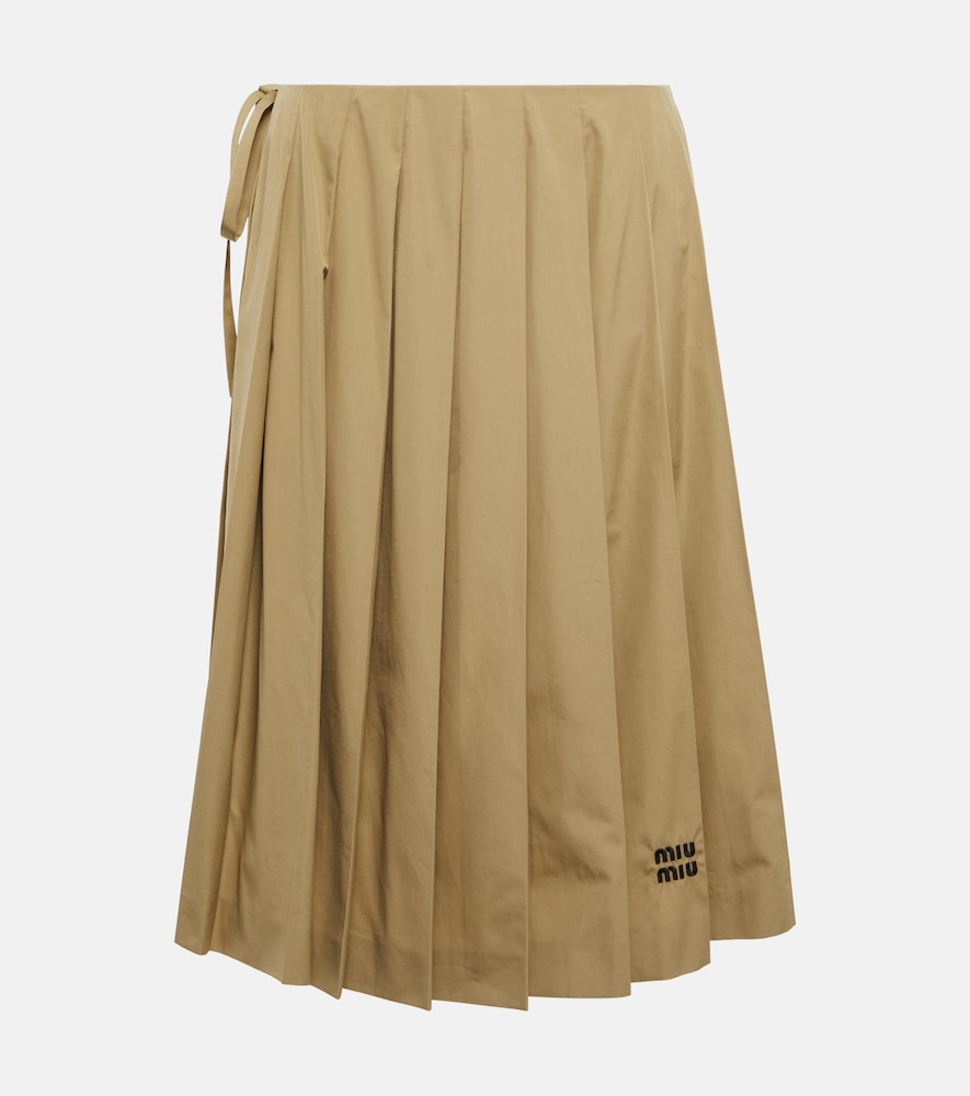 Miu Miu Embroidered pleated cotton midi skirt - Miu Miu 刺绣褶皱棉质中长裙