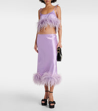 Miu Miu Feather-trimmed satin midi skirt