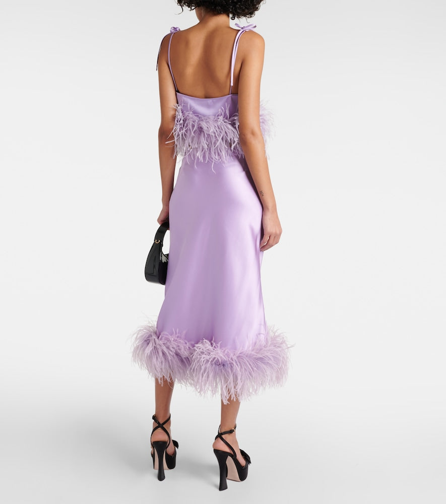 Miu Miu Feather-trimmed satin midi skirt