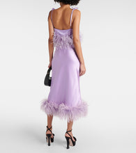 Miu Miu Feather-trimmed satin midi skirt