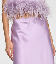 Miu Miu Feather-trimmed satin midi skirt