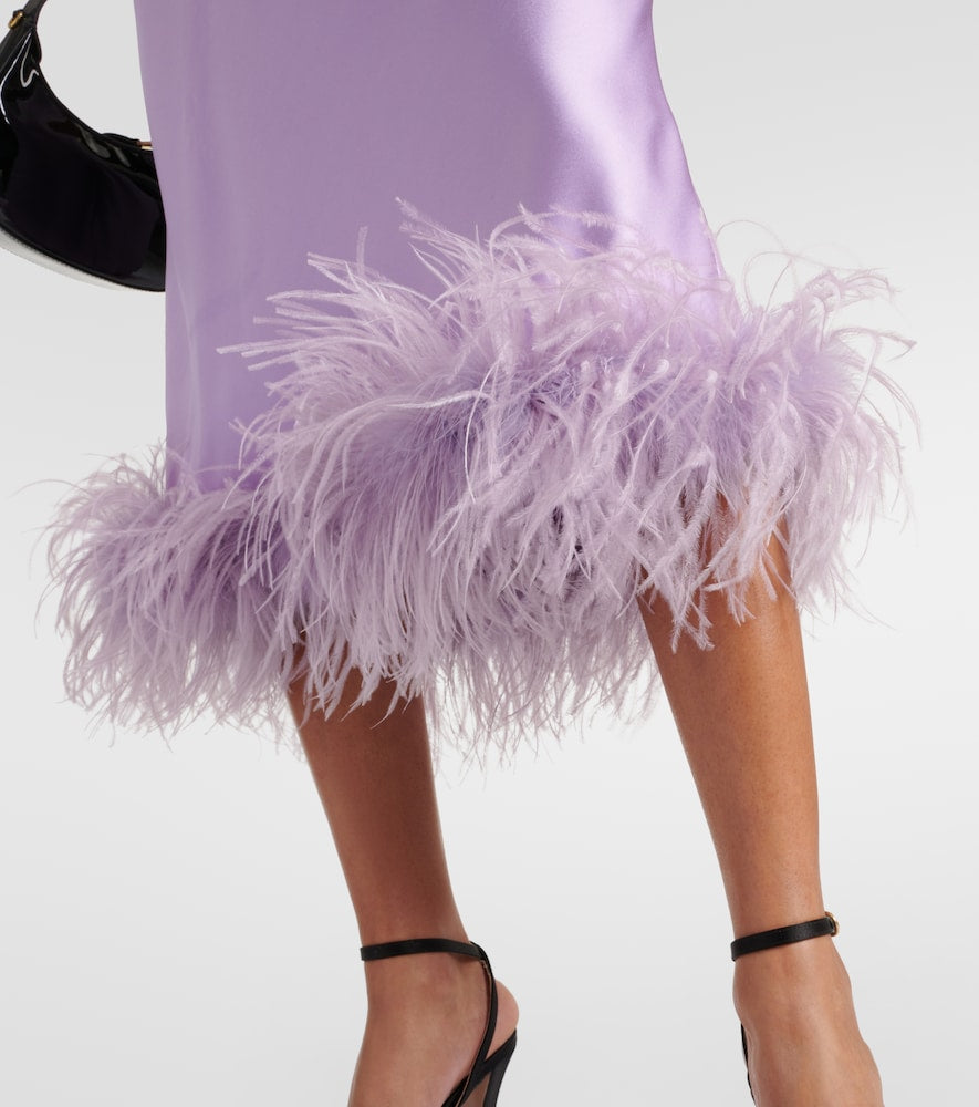 Miu Miu Feather-trimmed satin midi skirt