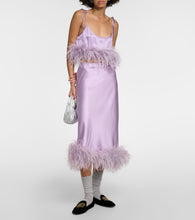 Miu Miu Feather-trimmed satin midi skirt