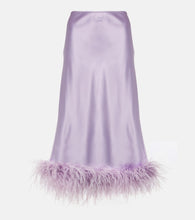 Miu Miu Feather-trimmed satin midi skirt - Miu Miu 羽毛饰边缎面中长裙