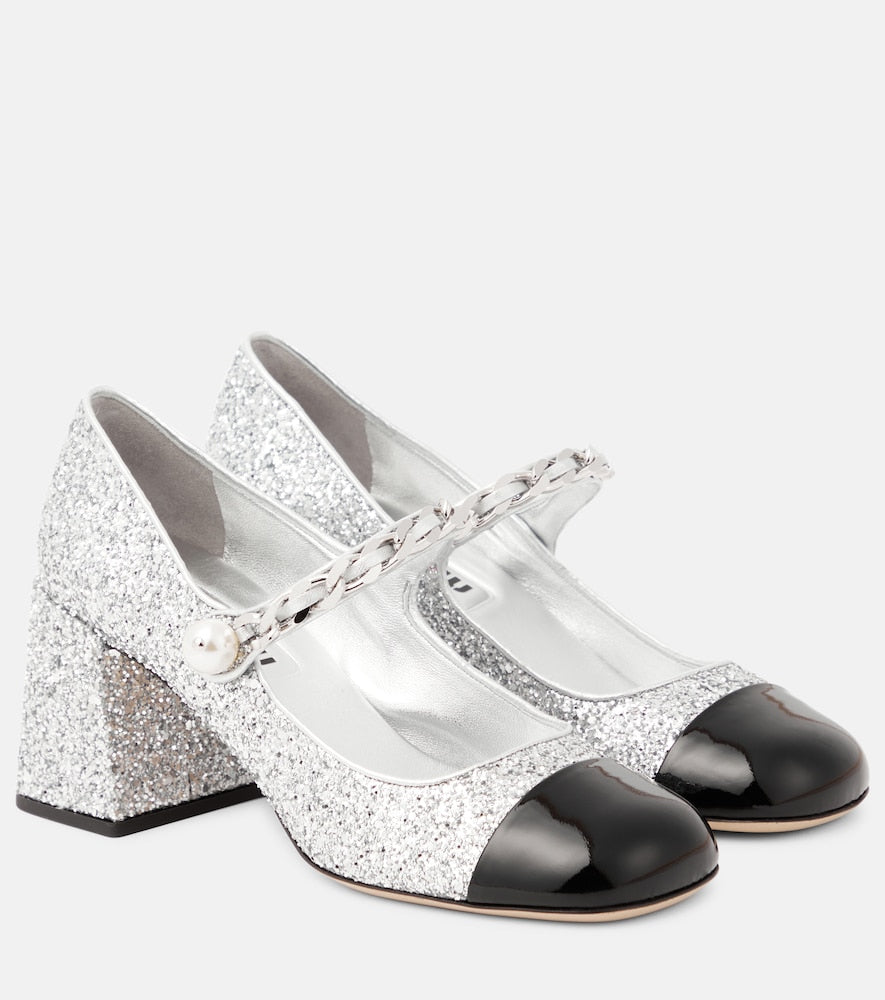 Miu Miu Glitter Mary Jane pumps - Miu Miu 亮片玛丽珍鞋